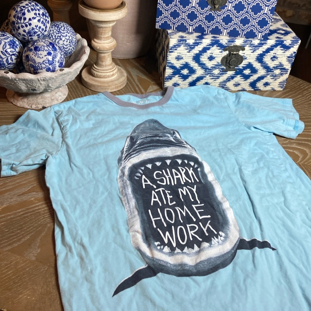 Big Boy School Shark Ate My Homework Short Sleeve Tee Shirt